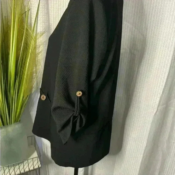 Kaktus Women’s Large Black Textured 3/4 Roll Tab Sleeve Front Pocket Hobo Tunic - Picture 6 of 15